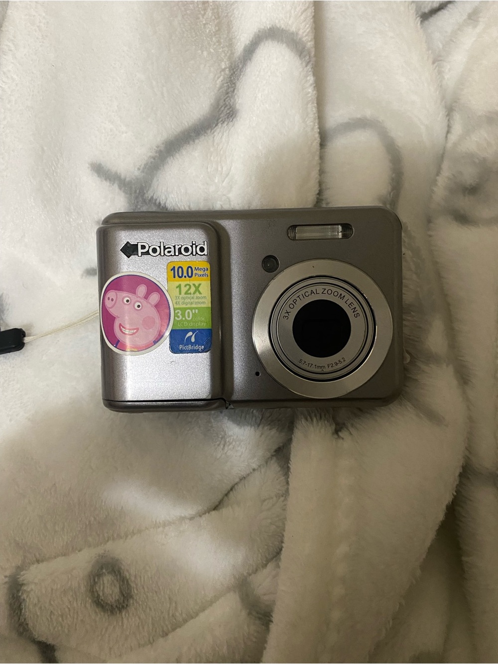 Polaroid Silver Compact Digital Camera with Pink Sticker Accent
